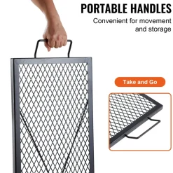 VEVOR X-Marks Fire Pit Grill Grate, Rectangle Cooking Grate, Heavy Duty Steel Campfire BBQ Grill Grid with Handle & Support X Wire, Portable Camping Cookware for Outside Party Gathering, 32 Inch Black