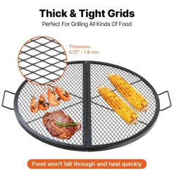 VEVOR X-Marks Fire Pit Grill Grate, Foldable Round Cooking Grate, Heavy Duty Steel Campfire BBQ Grill Grid with Handle and Support X Wire, Portable Camping Cookware for Outside Party, 36 Inch Black