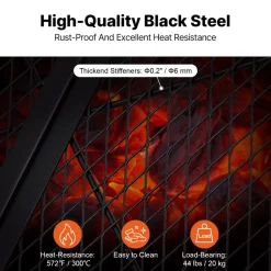 VEVOR X-Marks Fire Pit Grill Grate, Foldable Round Cooking Grate, Heavy Duty Steel Campfire BBQ Grill Grid with Handle and Support X Wire, Portable Camping Cookware for Outside Party, 36 Inch Black