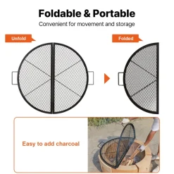 VEVOR X-Marks Fire Pit Grill Grate, Foldable Round Cooking Grate, Heavy Duty Steel Campfire BBQ Grill Grid with Handle and Support X Wire, Portable Camping Cookware for Outside Party, 36 Inch Black