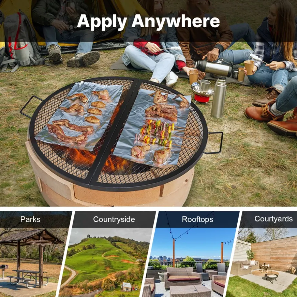 VEVOR X-Marks Fire Pit Grill Grate, Foldable Round Cooking Grate, Heavy Duty Steel Campfire BBQ Grill Grid with Handle and Support X Wire, Portable Camping Cookware for Outside Party, 36 Inch Black