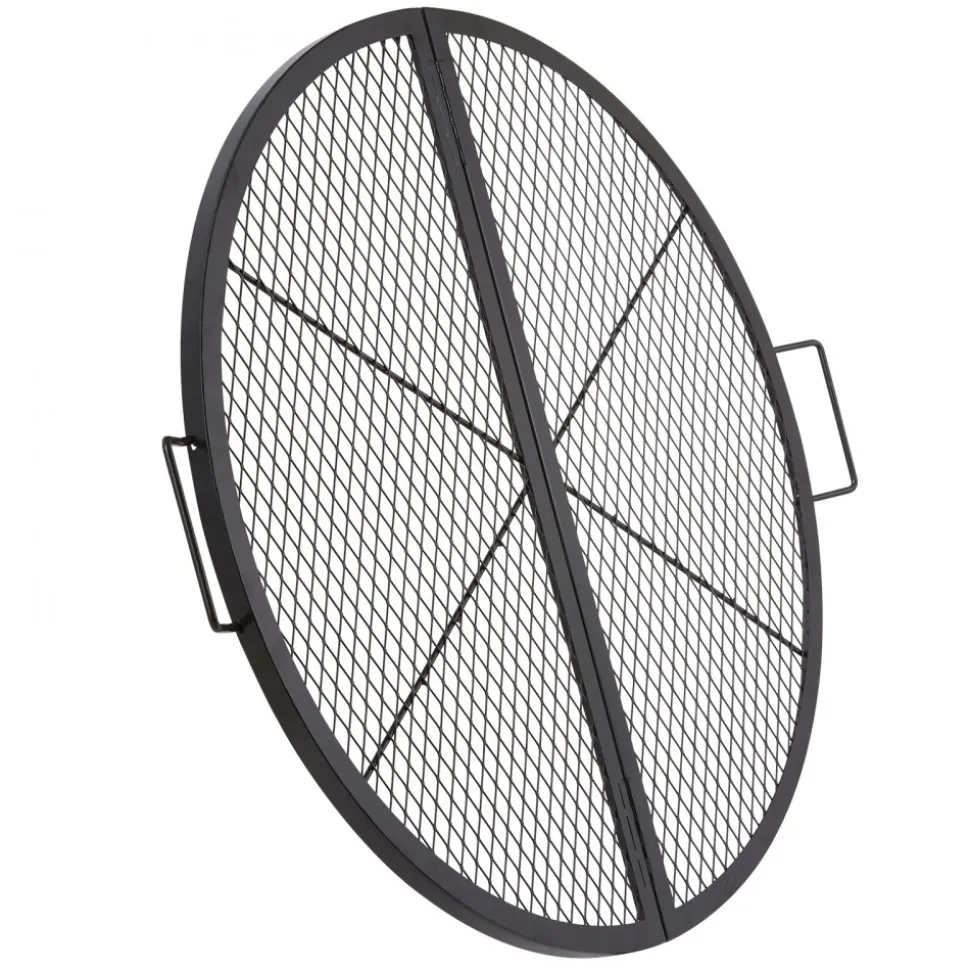 VEVOR X-Marks Fire Pit Grill Grate, Foldable Round Cooking Grate, Heavy Duty Steel Campfire BBQ Grill Grid with Handle and Support X Wire, Portable Camping Cookware for Outside Party, 36 Inch Black