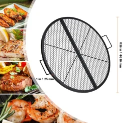 VEVOR X-Marks Fire Pit Grill Grate, Foldable Round Cooking Grate, Heavy Duty Steel Campfire BBQ Grill Grid with Handle and Support X Wire, Portable Camping Cookware for Outside Party, 36 Inch Black