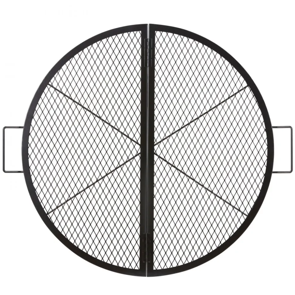VEVOR X-Marks Fire Pit Grill Grate, Foldable Round Cooking Grate, Heavy Duty Steel Campfire BBQ Grill Grid with Handle and Support X Wire, Portable Camping Cookware for Outside Party, 36 Inch Black