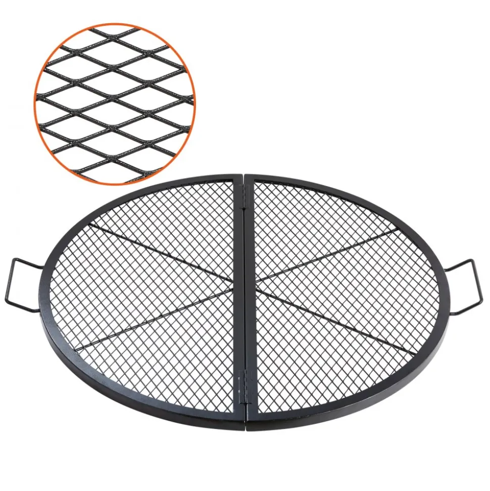 VEVOR X-Marks Fire Pit Grill Grate, Foldable Round Cooking Grate, Heavy Duty Steel Campfire BBQ Grill Grid with Handle and Support X Wire, Portable Camping Cookware for Outside Party, 36 Inch Black