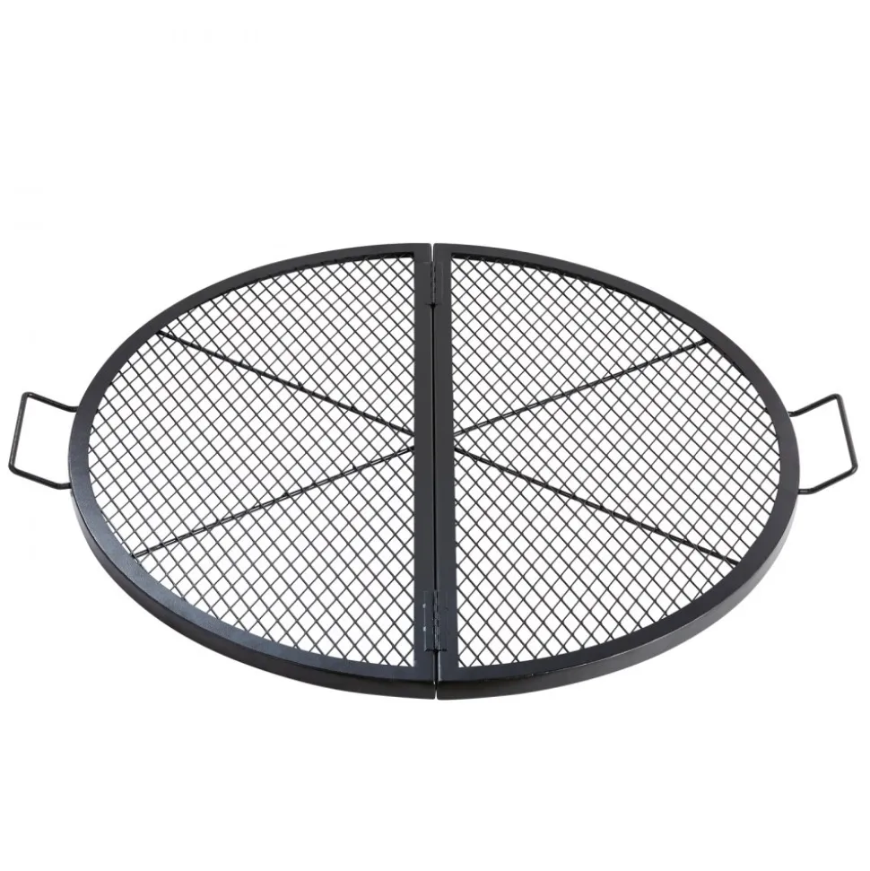 VEVOR X-Marks Fire Pit Grill Grate, Foldable Round Cooking Grate, Heavy Duty Steel Campfire BBQ Grill Grid with Handle and Support X Wire, Portable Camping Cookware for Outside Party, 36 Inch Black