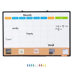 VEVOR 36"x 24" Monthly Calendar Whiteboard & Cork Board Combo with Aluminum Frame – 2-in-1 Magnetic Dry Erase Bulletin Board for Wall Mount – Ideal for School, Home, Office