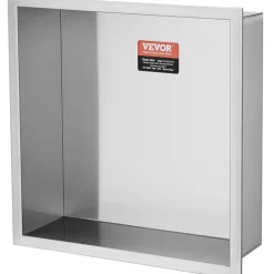 VEVOR 13"x13" No Tile Shower Niche 304 Stainless Steel, Wall-Inserted Niche Recessed Double Shelves, Sealed Waterproof Rust-Resistant Modern Niche for Shower Bathroom Soap Storage, Silver