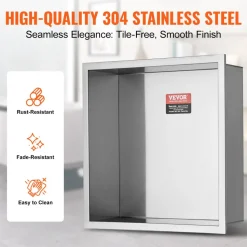 VEVOR 13"x13" No Tile Shower Niche 304 Stainless Steel, Wall-Inserted Niche Recessed Double Shelves, Sealed Waterproof Rust-Resistant Modern Niche for Shower Bathroom Soap Storage, Silver