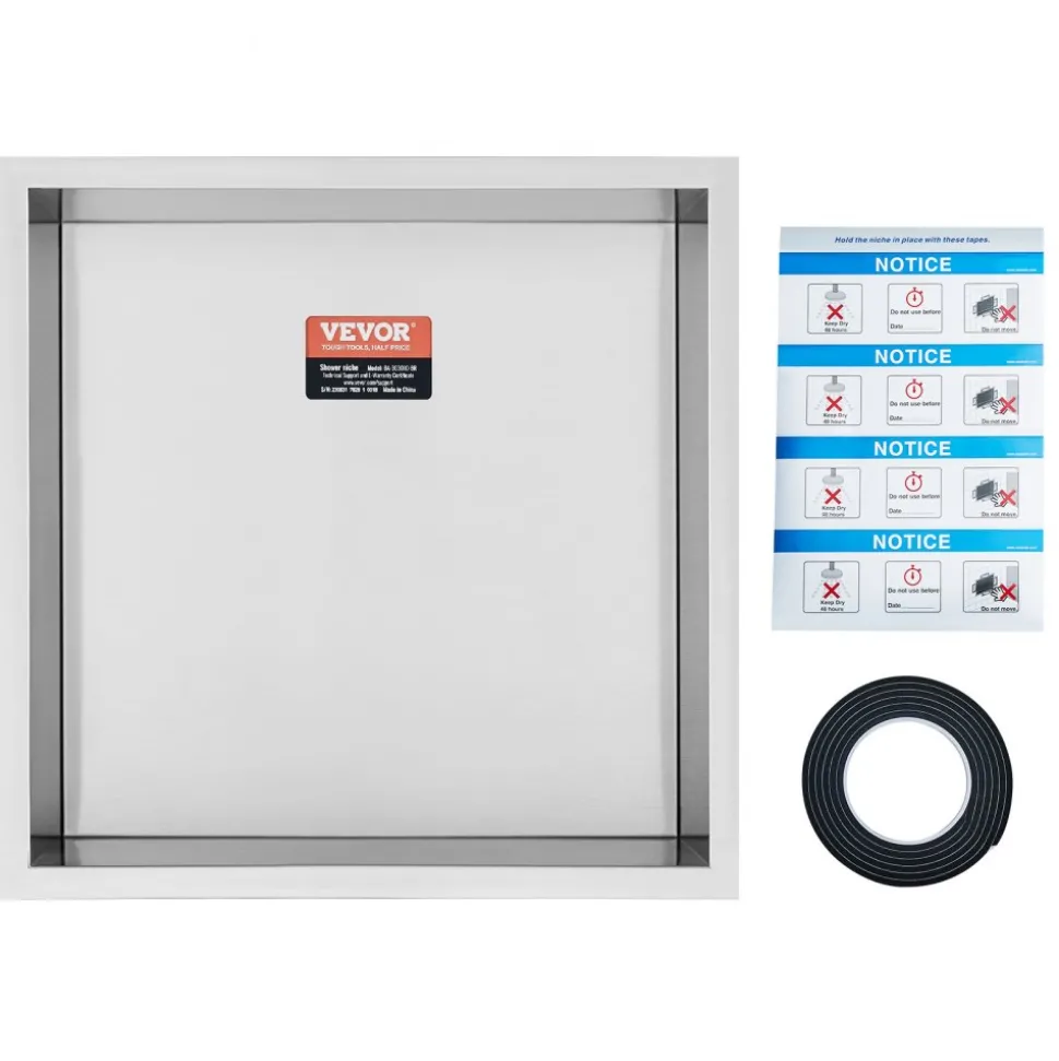 VEVOR 13"x13" No Tile Shower Niche 304 Stainless Steel, Wall-Inserted Niche Recessed Double Shelves, Sealed Waterproof Rust-Resistant Modern Niche for Shower Bathroom Soap Storage, Silver