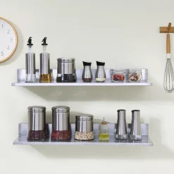 VEVOR 8.6" x 30" -2 Pack Stainless Steel Shelf, Wall Mounted Floating Shelving with Backsplash, 44 lbs Load Capacity Commercial Shelves, Heavy Duty Storage Rack for Restaurant, Kitchen, Bar, Home, and Hotel