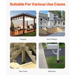 VEVOR 6x6 Post Base 4 Pcs, Inner Size 5.6x5.6 inch / 142x142 mm Post Brackets, Heavy Duty Carbon Steel Decking Posts, Wood Posts Brackets for Pavilion Deck Railing Support Deck Base Plate, Black