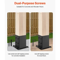 VEVOR 6x6 Post Base 4 Pcs, Inner Size 5.6x5.6 inch / 142x142 mm Post Brackets, Heavy Duty Carbon Steel Decking Posts, Wood Posts Brackets for Pavilion Deck Railing Support Deck Base Plate, Black