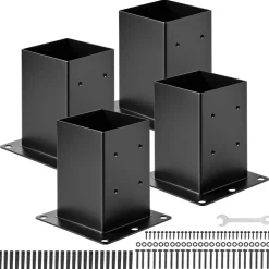 VEVOR 6x6 Post Base 4 Pcs, Inner Size 5.6x5.6 inch / 142x142 mm Post Brackets, Heavy Duty Carbon Steel Decking Posts, Wood Posts Brackets for Pavilion Deck Railing Support Deck Base Plate, Black