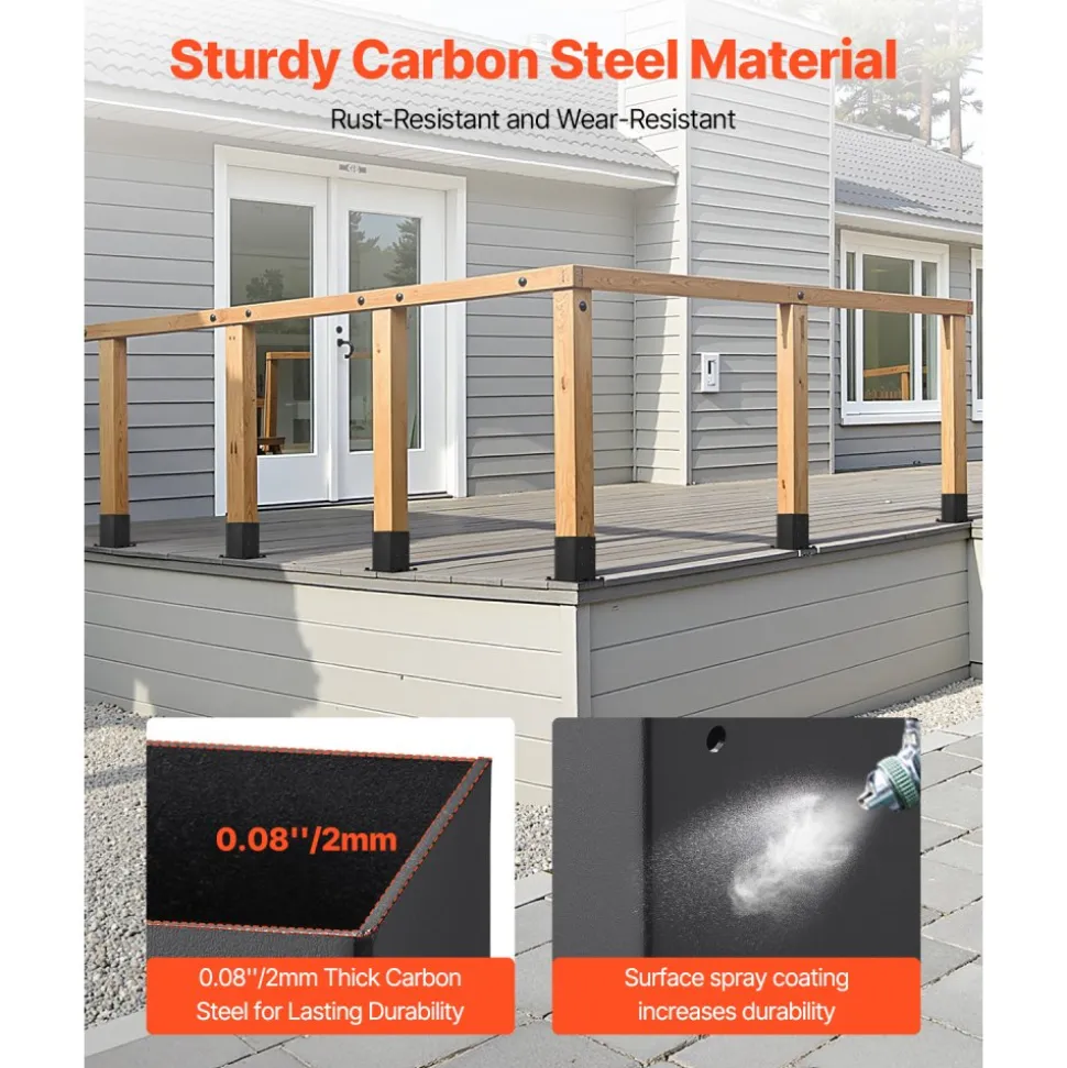 VEVOR 6x6 Post Base 4 Pcs, Inner Size 5.6x5.6 inch / 142x142 mm Post Brackets, Heavy Duty Carbon Steel Decking Posts, Wood Posts Brackets for Pavilion Deck Railing Support Deck Base Plate, Black