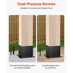 VEVOR 4x4 Post Base 4 Pcs, Inner Size 3.6x3.6 inch / 92x92 mm Post Brackets, Heavy Duty Carbon Steel Decking Posts, Wood Posts Brackets for Pavilion Deck Railing Support Deck Base Plate, Black