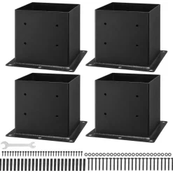 VEVOR 4x4 Post Base 4 Pcs, Inner Size 3.6x3.6 inch / 92x92 mm Post Brackets, Heavy Duty Carbon Steel Decking Posts, Wood Posts Brackets for Pavilion Deck Railing Support Deck Base Plate, Black