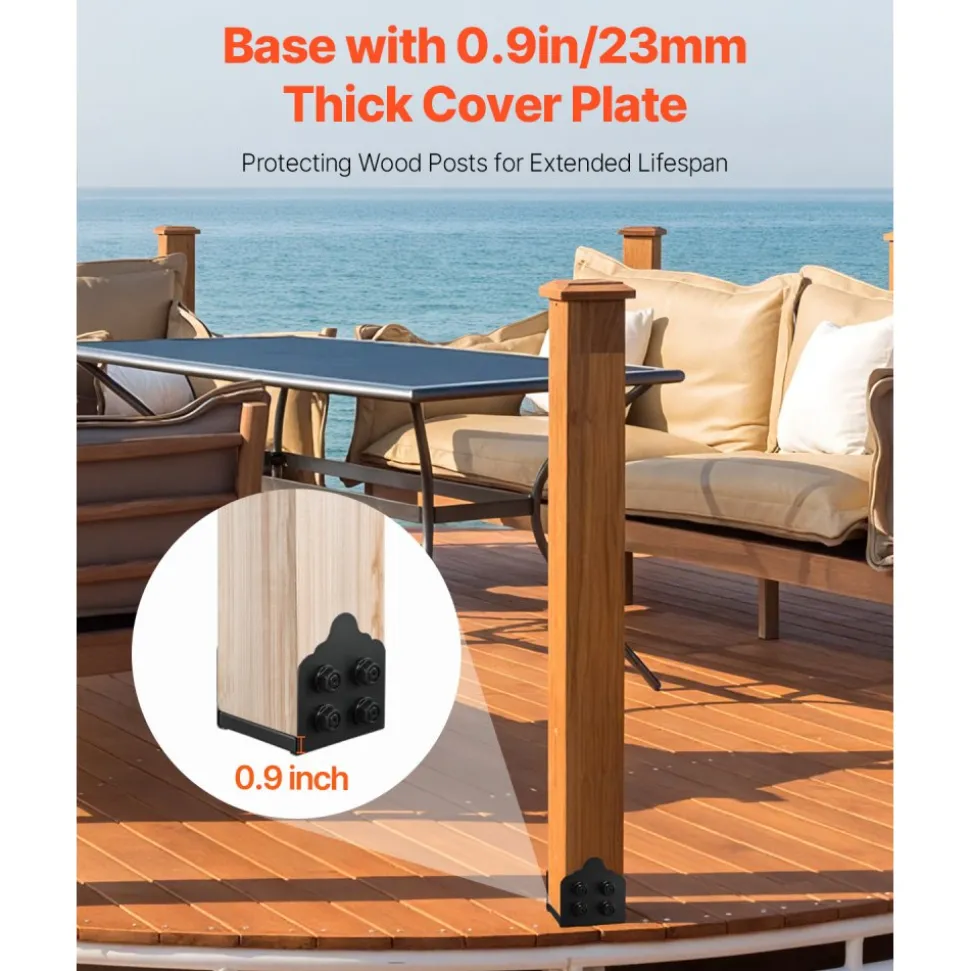 VEVOR 4x4 Post Base 8 Pcs, Inner Size 3.6x3.6 inch / 92x92 mm Post Brackets, Heavy Duty Carbon Steel Decking Posts, Wood Posts Brackets for Pavilion Deck Railing Support Deck Base Plate, Black