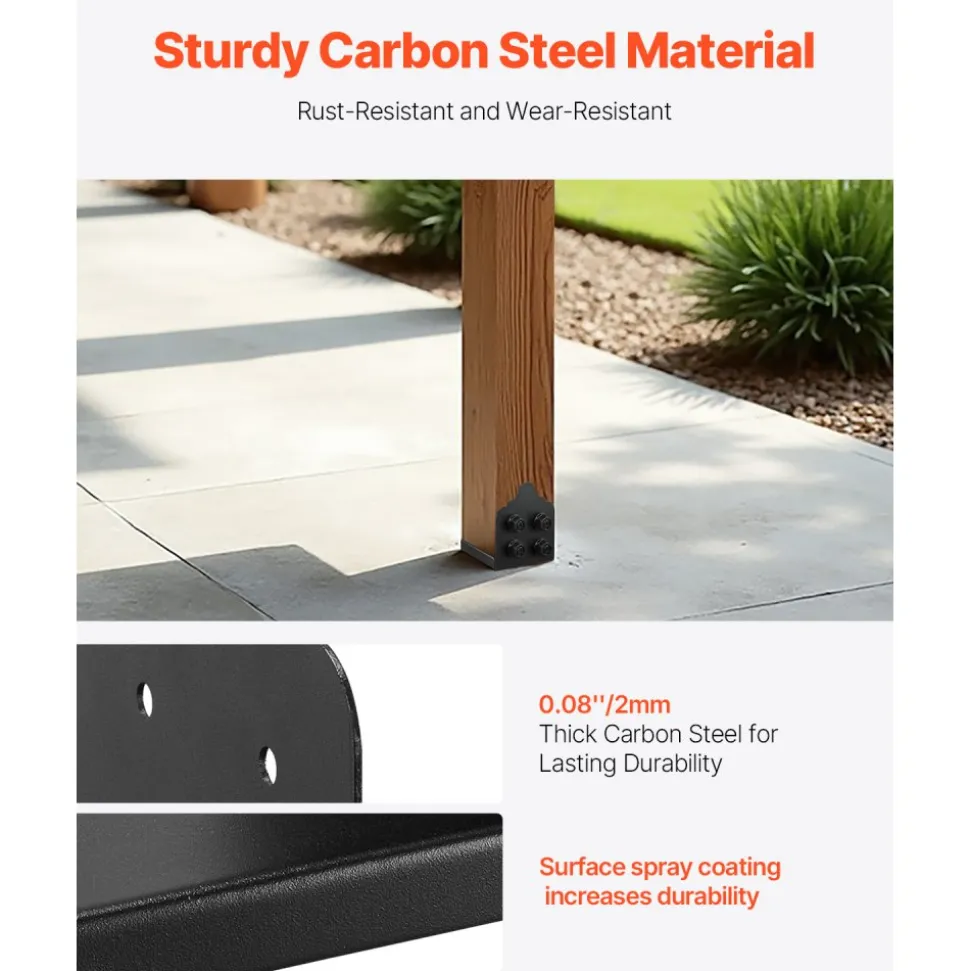 VEVOR 4x4 Post Base 8 Pcs, Inner Size 3.6x3.6 inch / 92x92 mm Post Brackets, Heavy Duty Carbon Steel Decking Posts, Wood Posts Brackets for Pavilion Deck Railing Support Deck Base Plate, Black