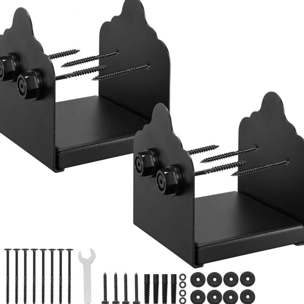 VEVOR 6x6 Post Base 4 Pcs, Inner Size 5.6"x5.6" Post Base Brackets, Heavy Duty Powder-Coated Post Anchor Matte Black Wood Post Brackets for Pavilion Deck Railing Support Deck Base Plate