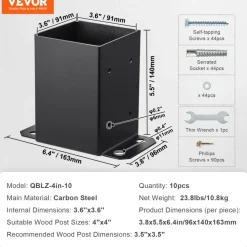 VEVOR 4x4 Post Base 10 Pcs, Inner Size 3.6
