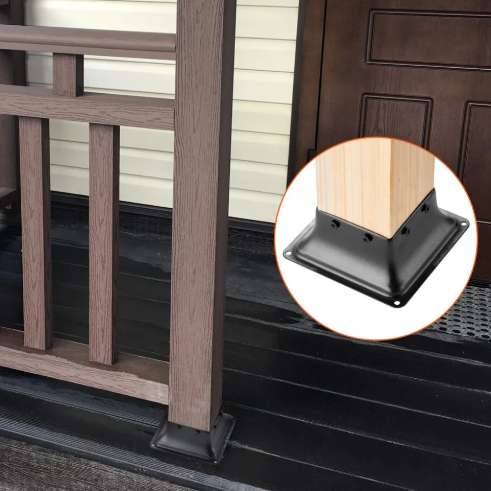 VEVOR 4x4 Post Base 4Pcs, Internal 3.6"x3.6" Heavy Duty Powder-Coated Steel Post Bracket Fit for Standard Wood Post Anchor, Decking Post Base for Deck Porch Handrail Railing Support