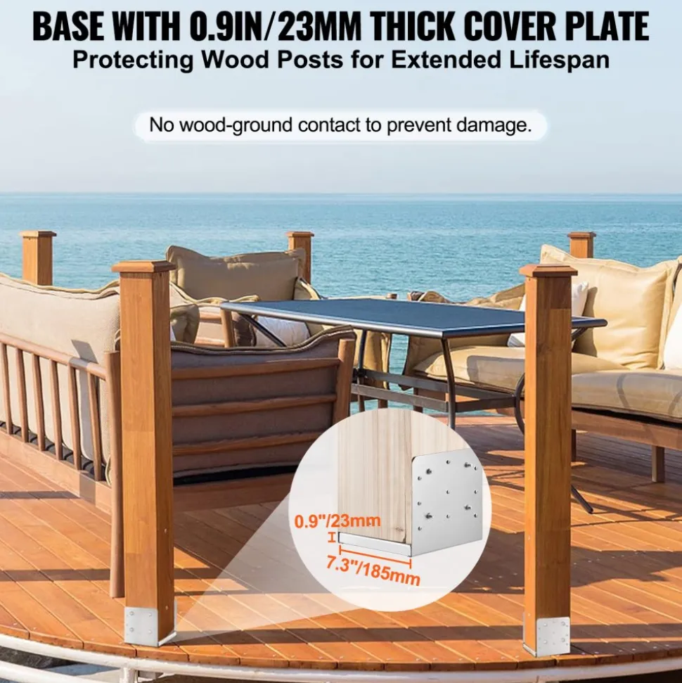 VEVOR 8"x 8" Post Base, 1Pcs Stainless Steel Adjustable Post Anchor Bracket(Internal 7.8 x 7.3"), Adjustable Post Base for Pavilion Deck Porch Handrail Railing Support Decorative Anchor Plate