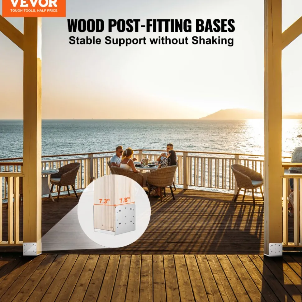 VEVOR 8"x 8" Post Base, 1Pcs Stainless Steel Adjustable Post Anchor Bracket(Internal 7.8 x 7.3"), Adjustable Post Base for Pavilion Deck Porch Handrail Railing Support Decorative Anchor Plate