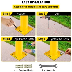 VEVOR 42"x5.5" Safety Bollard, 5-1/2" OD 42" Height Safety Barrier Bollard, Yellow Powder Coat Pipe Steel Safety Barrier, with 4 Free Anchor Bolts, for Traffic-Sensitive Area