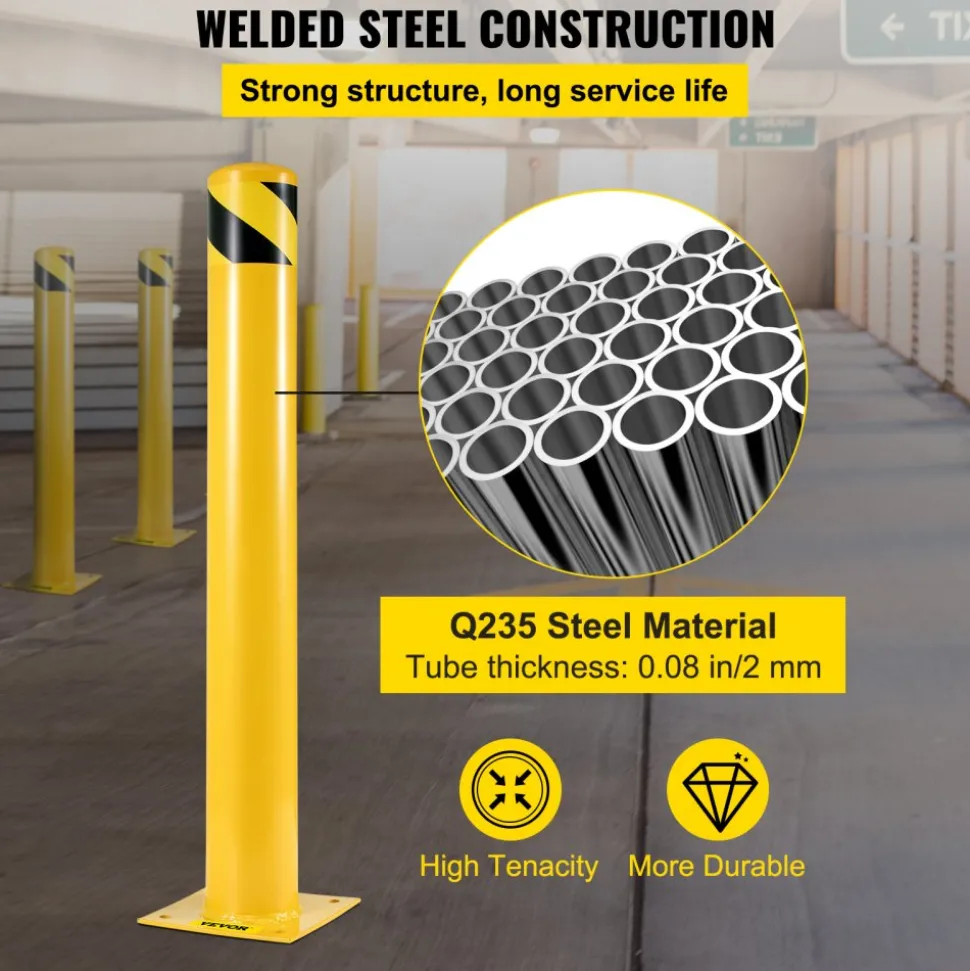 VEVOR 42"x5.5" Safety Bollard, 5-1/2" OD 42" Height Safety Barrier Bollard, Yellow Powder Coat Pipe Steel Safety Barrier, with 4 Free Anchor Bolts, for Traffic-Sensitive Area