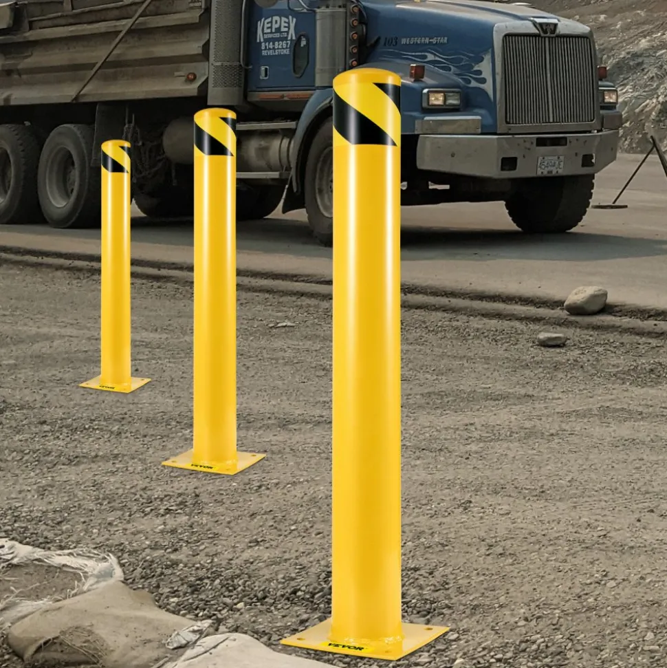 VEVOR 42"x5.5" Safety Bollard, 5-1/2" OD 42" Height Safety Barrier Bollard, Yellow Powder Coat Pipe Steel Safety Barrier, with 4 Free Anchor Bolts, for Traffic-Sensitive Area