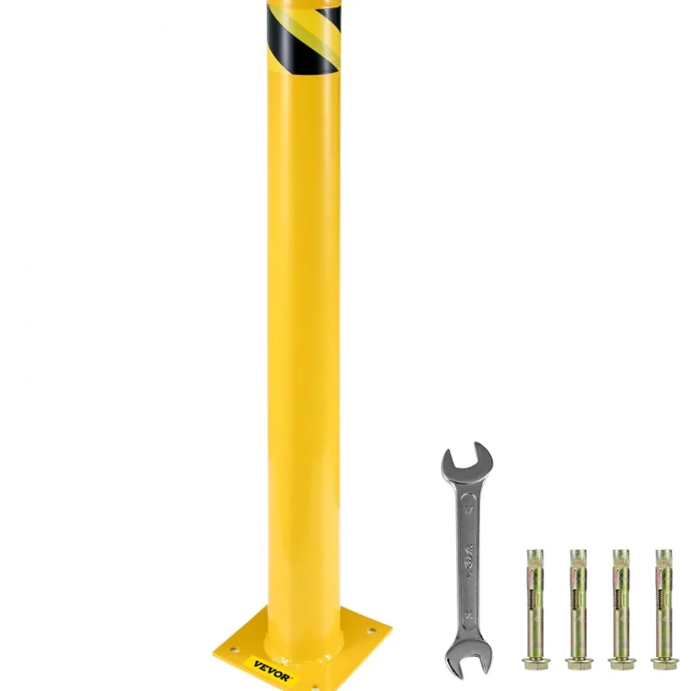 VEVOR 42"x5.5" Safety Bollard, 5-1/2" OD 42" Height Safety Barrier Bollard, Yellow Powder Coat Pipe Steel Safety Barrier, with 4 Free Anchor Bolts, for Traffic-Sensitive Area
