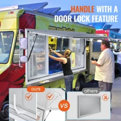 VEVOR 53"x33" Service Window, Aluminum Food Truck Serving Window with 4 Sliding Panels, Awning Door & Hook, Opens to 85 Degrees for Concession Trailers