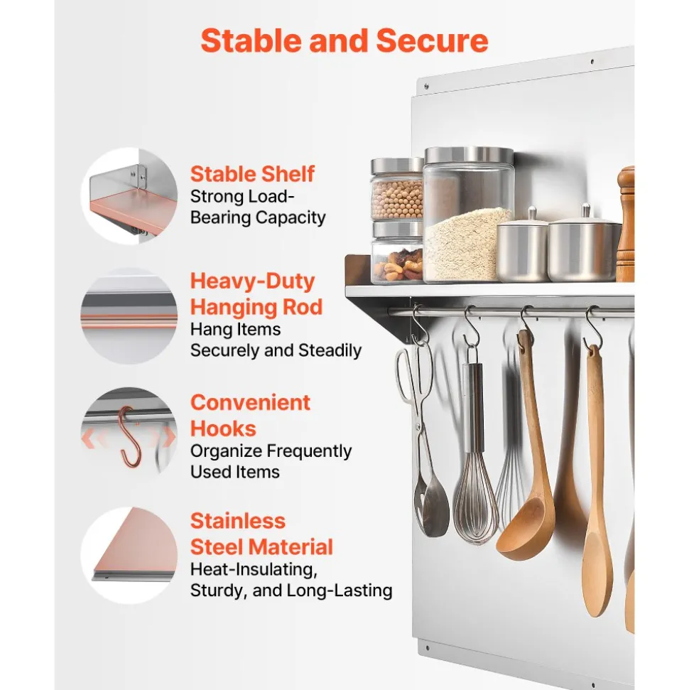 VEVOR 30" x 24" Stainless Steel Backsplash for Stove, Ultra Flat Splatter Guard, Wall Shield Range Hood Backsplash, Easy Clean Kitchen Wall Metal Panel, Pre-Drilled Holes for Easy Installation, Silver