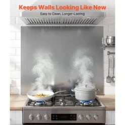 VEVOR 36" x 30" Stainless Steel Backsplash for Stove, Ultra Flat Splatter Guard, Wall Shield Range Hood Backsplash, Easy Clean Kitchen Wall Metal Panel, Pre-Drilled Holes for Easy Installation, Silver