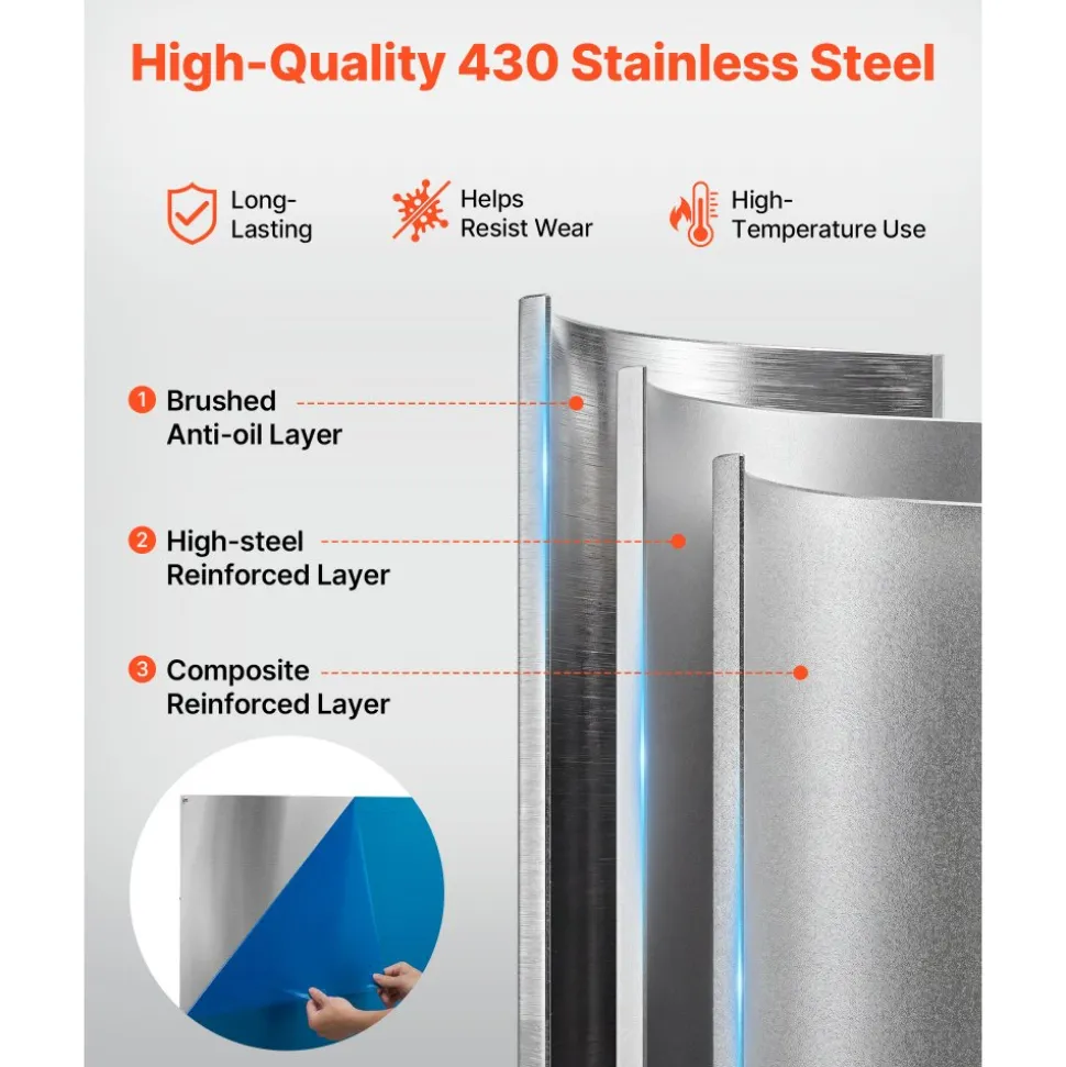 VEVOR 36" x 30" Stainless Steel Backsplash for Stove, Ultra Flat Splatter Guard, Wall Shield Range Hood Backsplash, Easy Clean Kitchen Wall Metal Panel, Pre-Drilled Holes for Easy Installation, Silver