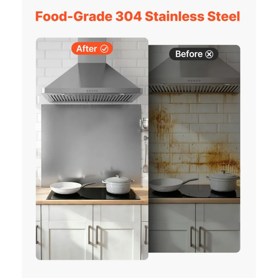 VEVOR 36" x 30" Stainless Steel Backsplash for Stove, Ultra Flat Splatter Guard, Wall Shield Range Hood Backsplash, Easy Clean Kitchen Wall Metal Panel, Pre-Drilled Holes for Easy Installation, Silver