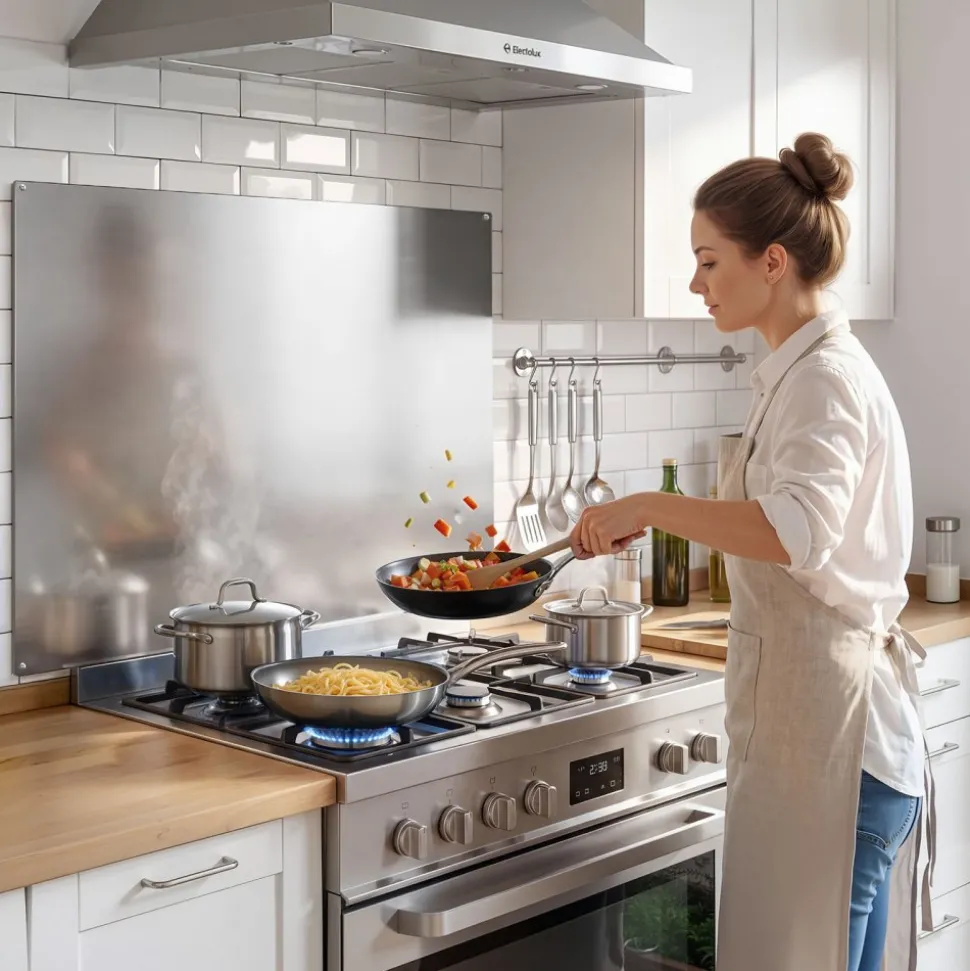 VEVOR 36" x 30" Stainless Steel Backsplash for Stove, Ultra Flat Splatter Guard, Wall Shield Range Hood Backsplash, Easy Clean Kitchen Wall Metal Panel, Pre-Drilled Holes for Easy Installation, Silver