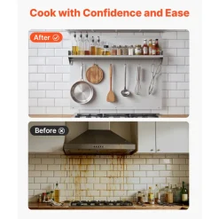 VEVOR 30" x 24" Stainless Steel Backsplash for Stove, Ultra Flat Splatter Guard with Storage Shelf & Hanging Rack, Wall Shield Range Hood Panel, Easy Clean, Pre-Drilled Holes for Easy Installation
