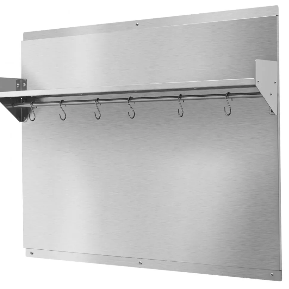 VEVOR 30" x 24" Stainless Steel Backsplash for Stove, Ultra Flat Splatter Guard with Storage Shelf & Hanging Rack, Wall Shield Range Hood Panel, Easy Clean, Pre-Drilled Holes for Easy Installation