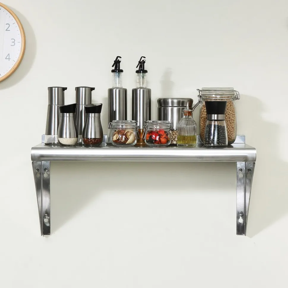 VEVOR 12" x 36" Stainless Steel Shelf, Wall Mounted Floating Shelving with Brackets, 250 lbs Load Capacity Commercial Shelves, Heavy Duty Storage Rack for Restaurant, Kitchen, Bar, Home, and Hotel