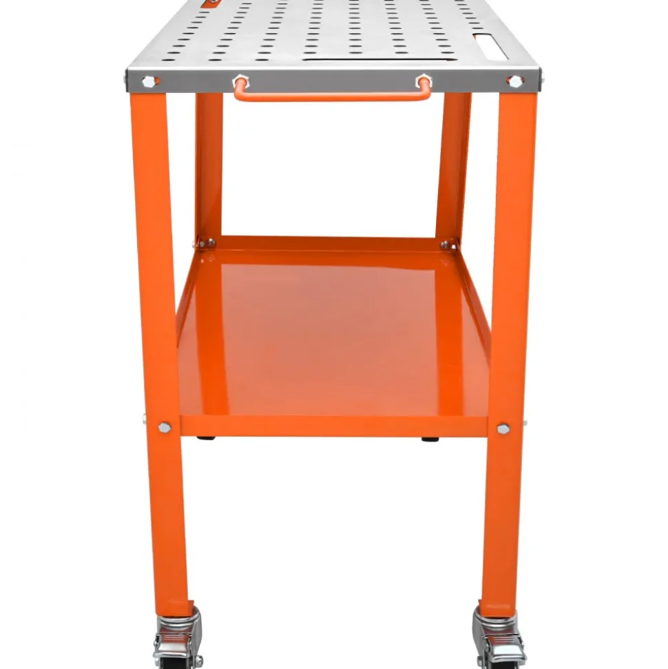 VEVOR 36" x 18" Welding Table, 1200lbs Load Capacity Steel Welding Workbench Table on Wheels, Portable Work Bench with Braking Lockable Casters, 4 Tool Slots, 5/8-inch Fixture Holes, Tool Tray