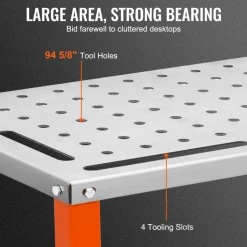 VEVOR 36" x 18" Welding Table, 1200lbs Load Capacity Steel Welding Workbench Table on Wheels, Portable Work Bench with Braking Lockable Casters, 4 Tool Slots, 5/8-inch Fixture Holes, Tool Tray