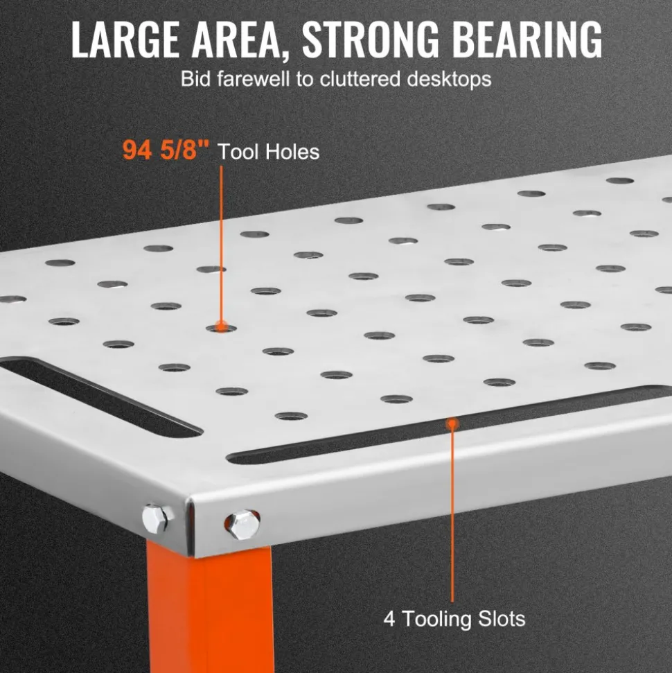 VEVOR 36" x 18" Welding Table, 1200lbs Load Capacity Steel Welding Workbench Table on Wheels, Portable Work Bench with Braking Lockable Casters, 4 Tool Slots, 5/8-inch Fixture Holes, Tool Tray