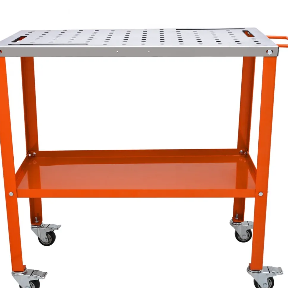 VEVOR 36" x 18" Welding Table, 1200lbs Load Capacity Steel Welding Workbench Table on Wheels, Portable Work Bench with Braking Lockable Casters, 4 Tool Slots, 5/8-inch Fixture Holes, Tool Tray