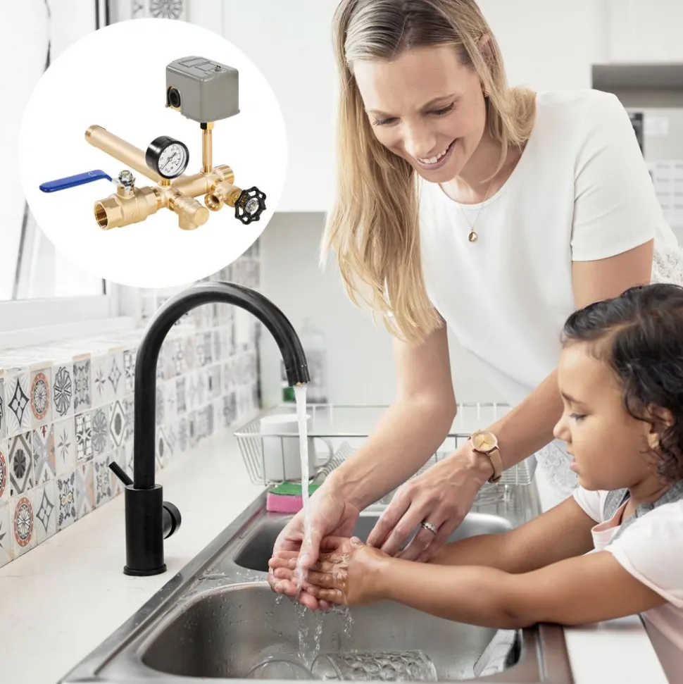 VEVOR 1" x 11" Well Pressure Tank Tee Kit, with 30/50PSI Switch, 8-Pieces Pure Brass Pressure Tank Installation Kit for Water Well, 1 in Gate Valve Included, Fit Most tanks with Diameter up to 16 in