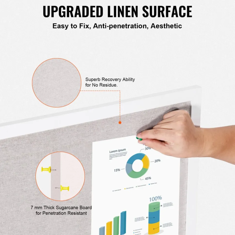 VEVOR 36"x24" White Cork Board with Linen Surface – Stylish Wall-Mounted Bulletin Board for Home, School, Office – Elegant & Functional Noticeboard