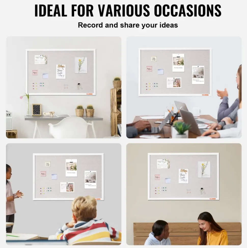 VEVOR 36"x24" White Cork Board with Linen Surface – Stylish Wall-Mounted Bulletin Board for Home, School, Office – Elegant & Functional Noticeboard