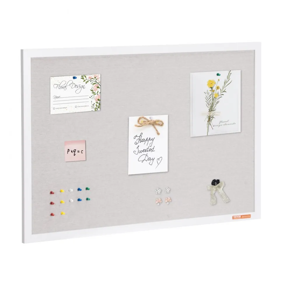 VEVOR 36"x24" White Cork Board with Linen Surface – Stylish Wall-Mounted Bulletin Board for Home, School, Office – Elegant & Functional Noticeboard