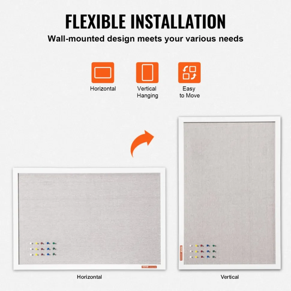 VEVOR 36"x24" White Cork Board with Linen Surface – Stylish Wall-Mounted Bulletin Board for Home, School, Office – Elegant & Functional Noticeboard